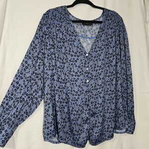 Lane Bryant, 22/24, Blue Floral Blouse